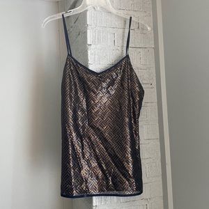 Banana Republic Copper & Navy Sequin Spaghetti Strap Tank Top Size M